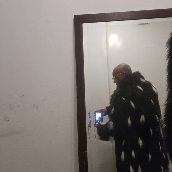 Faux Fur Jacket Mens Middle-length Black Long-sleeved Fox Fur Jacket Warm Trench - Picture 3 of 13